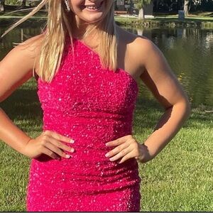 One-Shoulder Sequin Dress in Pink
